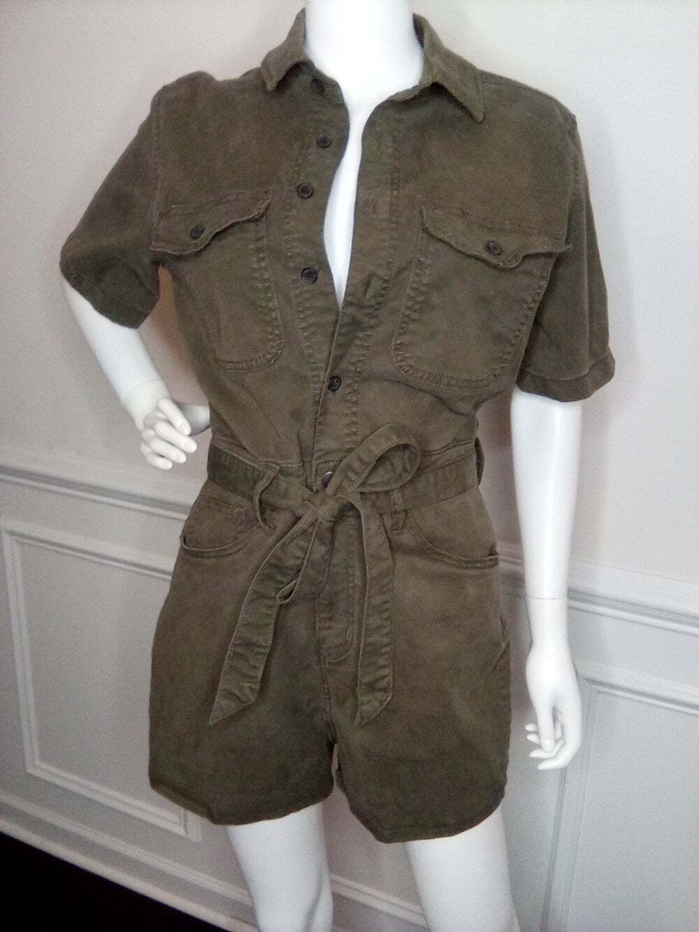 NEW Universal Thread Short Sleeve Denim Romper Olive Green Size 4 Jumpsuit - Picture 5 of 16